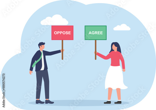 Business Couple Discussing Oppose vs Agree