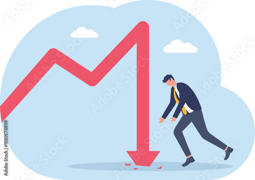 Businessman Pushing Down Declining Arrow