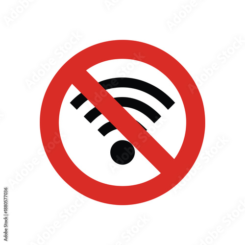 Red circle with a line through a WiFi symbol indicating no connection