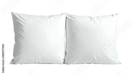 Two square, white pillows side-by-side against a black background. Minimalist, clean