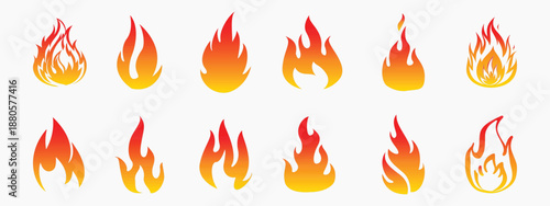 Set of fire icons. Flame design of different shapes. Bonfire images