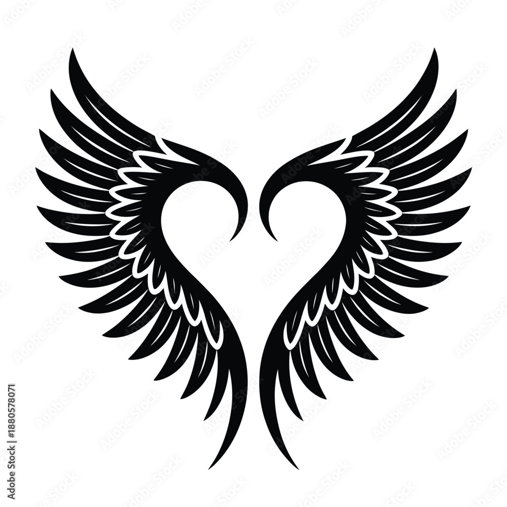 Obraz premium heart shaped wings with feathers and white outline