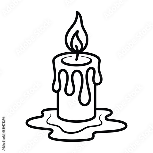 a black line drawing of a melting candle with a flame