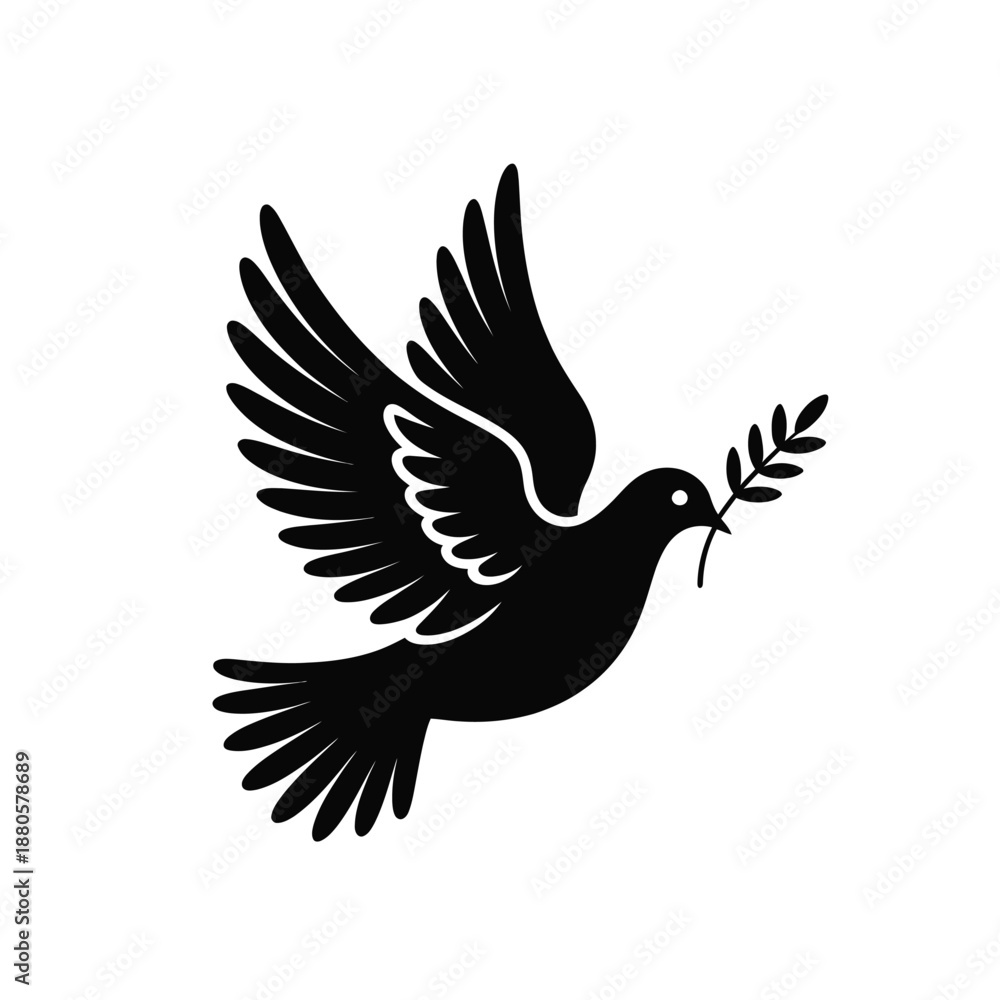 Obraz premium black silhouette of a flying dove with an olive branch
