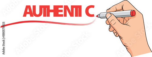 Hand Drawing the Word Authentic in Bold Red Letters