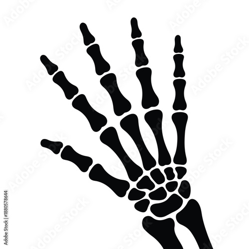 a black skeleton hand on a white background