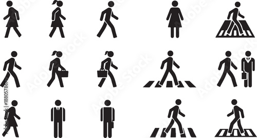 Accessibility and Mobility Walking Symbols Icon Set-Pedestrian Walking Icons Set Isolated on White