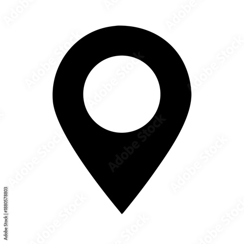 Black Map Pin Pointer Vector Silhouette Icon for GPS Location and Navigation Isolated on White