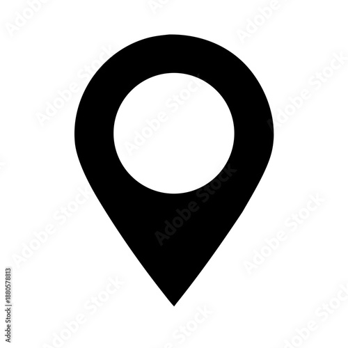 Black Map Pin Pointer Vector Silhouette Icon for GPS Location and Navigation Isolated on White