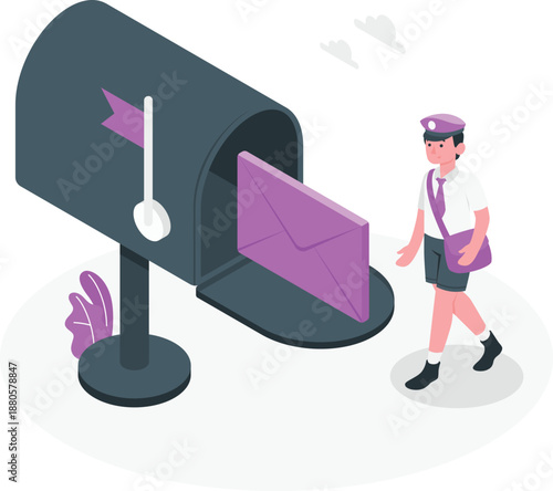 Man walking towards mailbox with letter being delivered from it