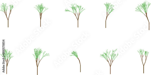 Set of 8 tree silhouettes with green leaves