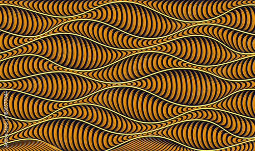 Abstract golden orange wave pattern with flowing curved lines.