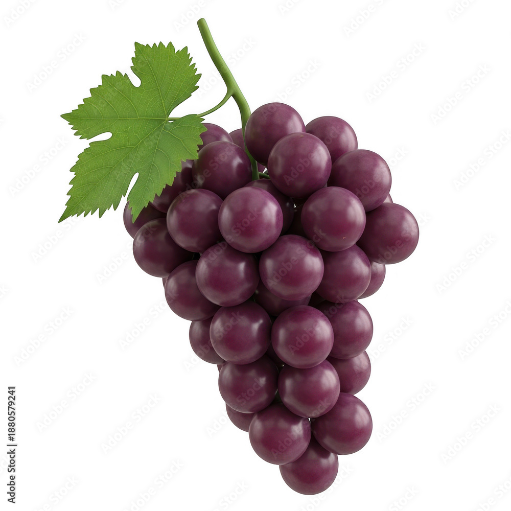 Fototapeta premium 3d rendered cluster of grapes with green leaves