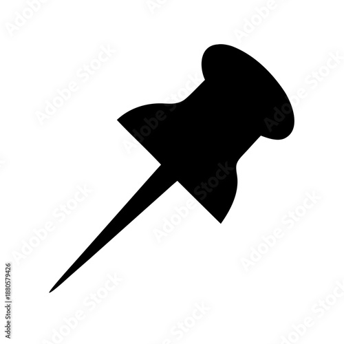 Black Push Pin Vector Silhouette Icon for Office Stationery and Map Marking Isolated on White