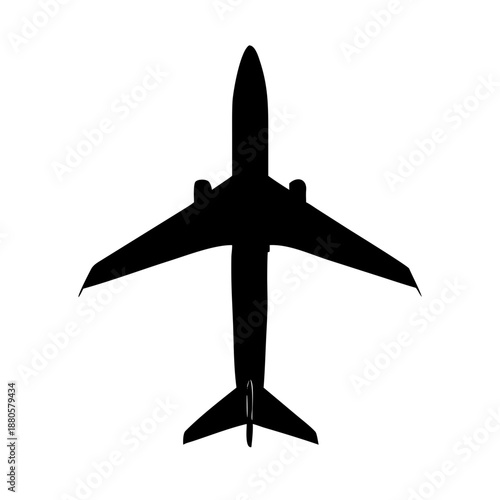Black Airplane Vector Silhouette Icon for Aviation and Travel Design Isolated on White Background