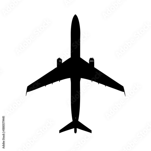Black Airplane Vector Silhouette Icon for Aviation and Travel Design Isolated on White Background