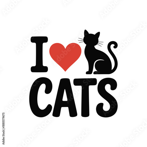 Black cat silhouette with heart and text on white background