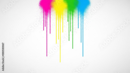 Colorful powder splatter with vibrant pink yellow green and blue hues on white background creating dynamic artistic effect