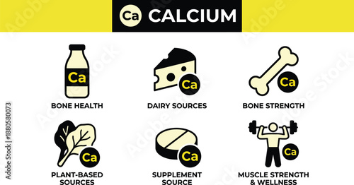 Calcium Nutritional Supplement Icons Vector