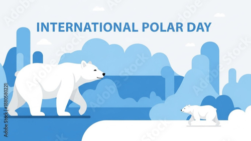 Polar bears on ice with blue landscape international polar day