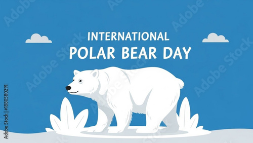 Polar bear walking on ice with plants on international polar bear day