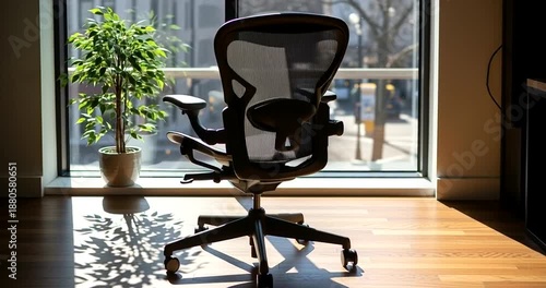 Office Chair with Plant by Window.