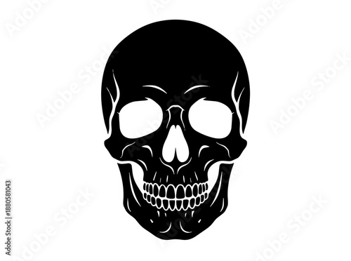 Striking Black Silhouette of a Human Skull - A Symbol of Mortality, Danger, and Gothic Style