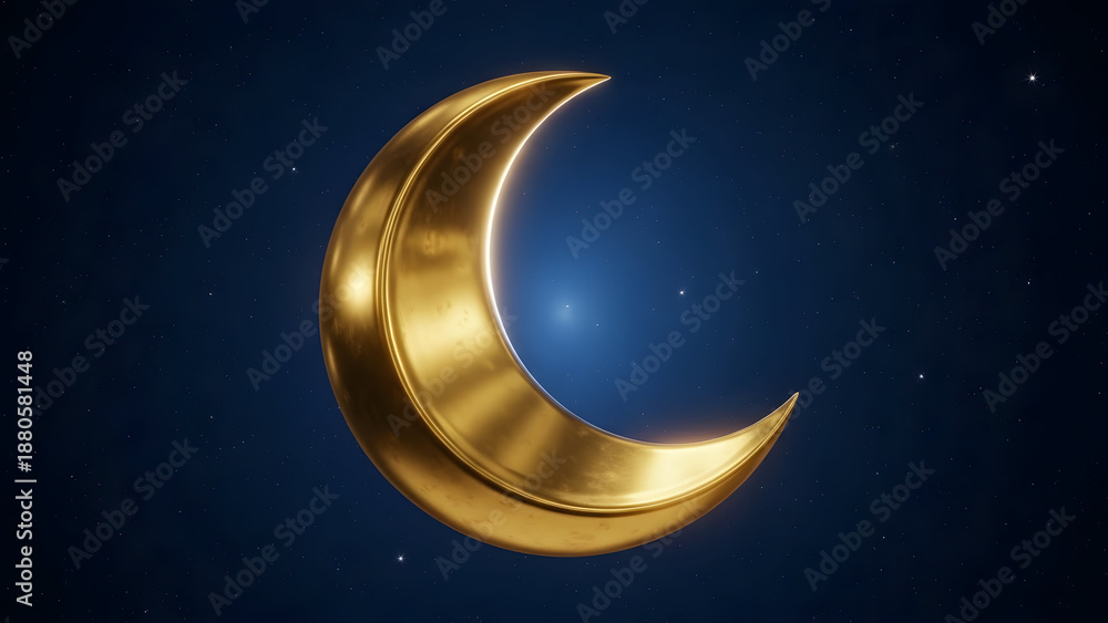 Naklejka premium Golden crescent moon in starry night sky social media thumbnail poster banner download 2026 2027 shiny