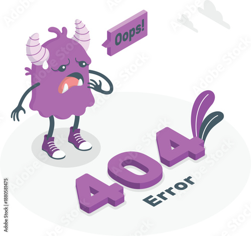 A cartoon character experiencing a 404 error with a surprised expression, standing alone in a digital environment