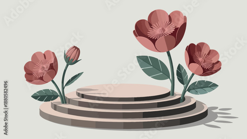 Floral Podium with Layered Design and Soft Pink Flowers