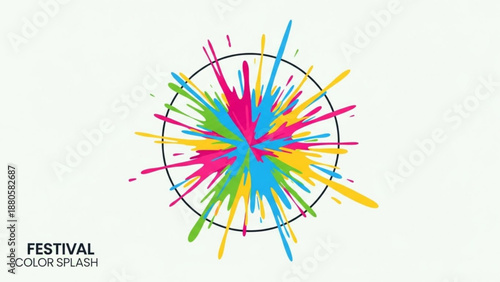 Vibrant festival color splash graphic with multicolored paint strokes in circle on white background for party and celebration designs