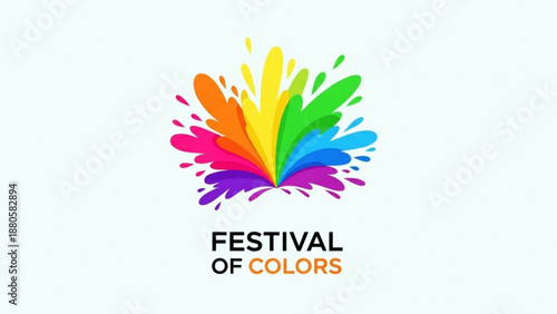 Vibrant festival of colors logo with rainbow splash on white background for celebratory events and cultural festivals