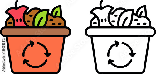 Organic waste compost bin with recycling symbol vector