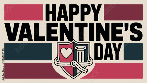 Happy Valentine's Day Shield with Heart and Ribbon