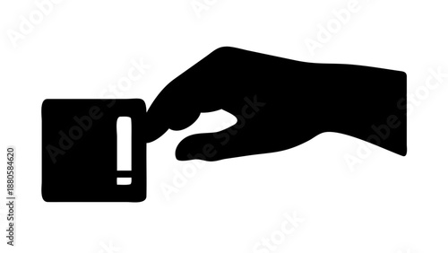 Black Silhouette Vector Icon of a Hand Inserting a Credit Card into an ATM or Payment Terminal Isolated on White Background