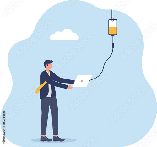 Businessman Working While Connected to Saline Drip
