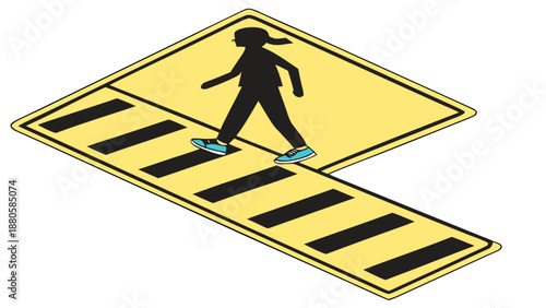 Yellow Diamond Pedestrian Crossing Road Sign Vector Icon with Walking Figure Silhouette Isolated on White Background