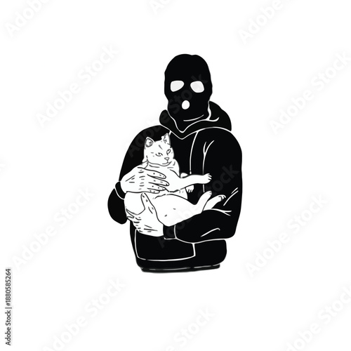 Masked Man Holding a Cat Illustration