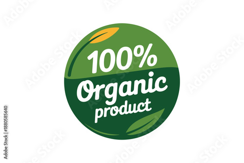 A green circle logo with 100% Organic product text and leaf design