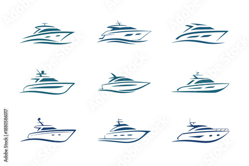 A collection of modern yacht and boat logos on a white background