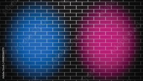 Blue and Pink Light Glow on Black Brick Wall