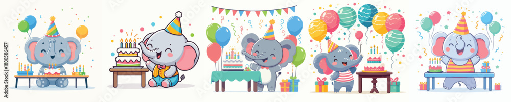 Naklejka premium cute elephant vector having a birthday