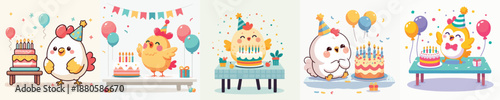 cute chicken vector having a birthday