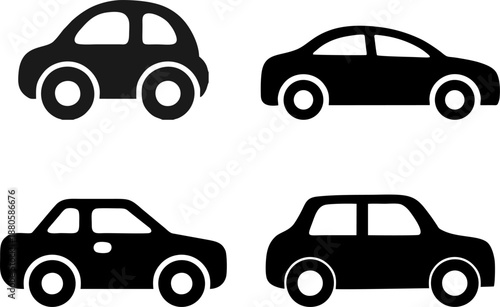 Side view car vehicle silhouette icon set collection