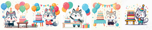 cute wolf vector having a birthday