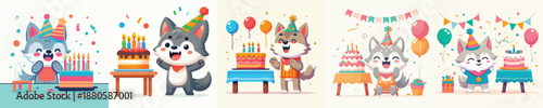 cute wolf vector having a birthday