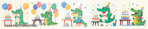 cute crocodile vector having a birthday