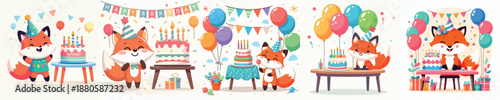 cute fox vector having a birthday