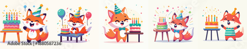 cute fox vector having a birthday