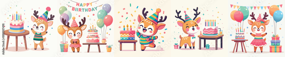 Obraz premium cute deer vector having birthday
